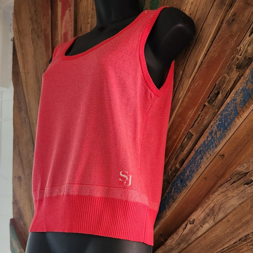 St. John Sport knit salmon/orange wool Sweater logo Vest SZ S